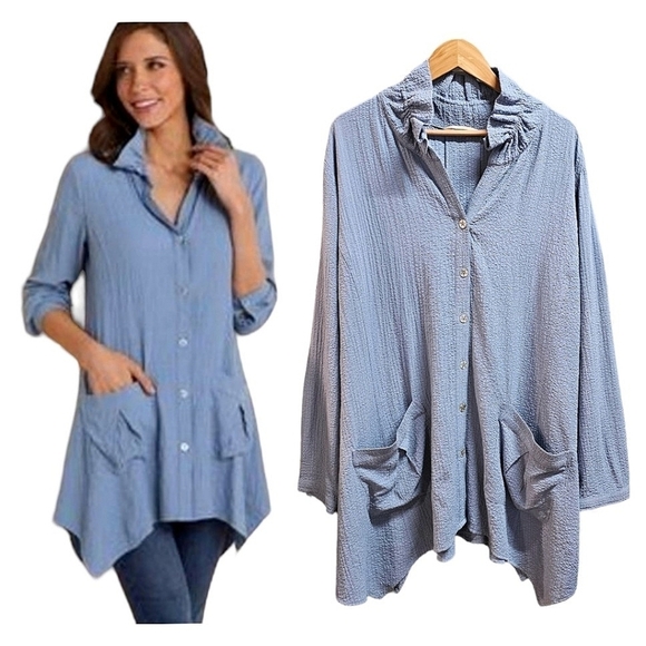 Soft Surroundings Plein Air Gauze Stand Neck Button Front Tunic Top Size 3X - Picture 1 of 9
